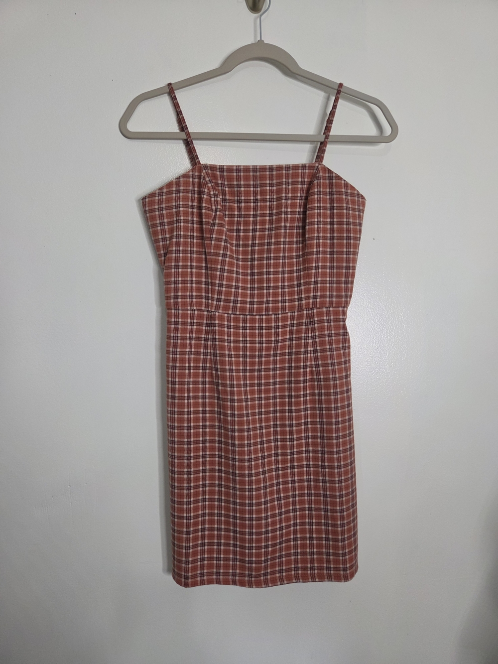 Aeropostale Brown Terracotta Plaid Mini Slip Dress Smocked Back Women's Small